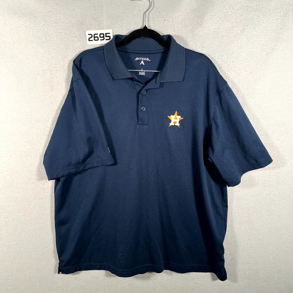 Antigua MLB Houston Astros Baseball Polo Shirt Mens Large Blue Performance